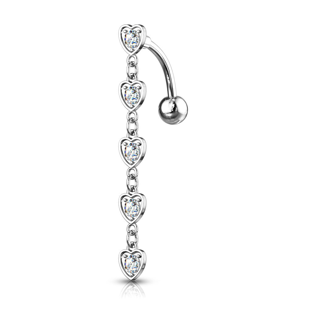 14G Surgical Steel Dangle Hearts Top Drop 3/8" (10mm) Belly Button Rings